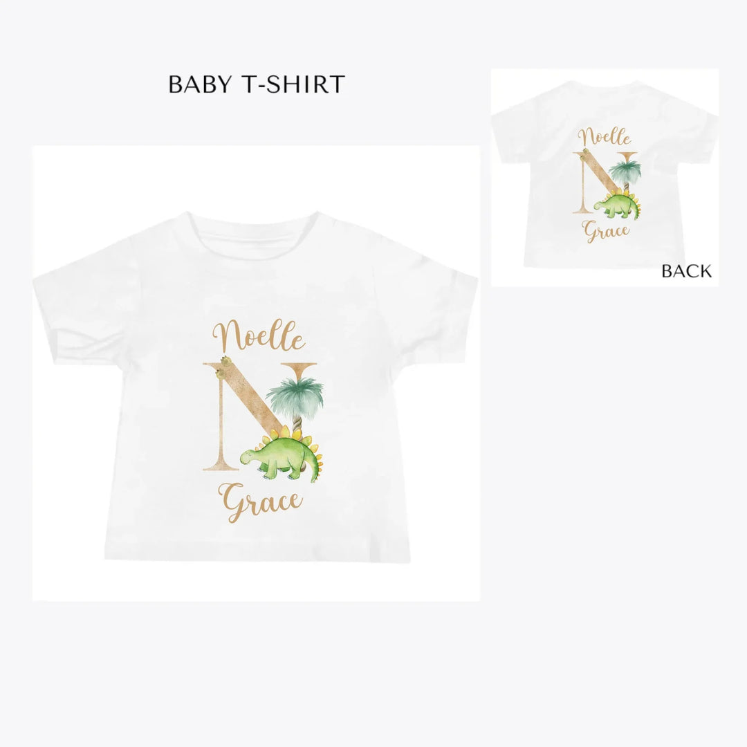 Watercolor-Dinosaur-Letter-custom-baby-t-shirt-artfulane