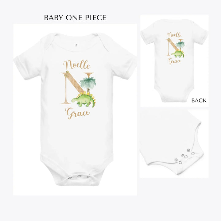 Watercolor-Dinosaur-Letter-custom-baby-onesie-artfulane