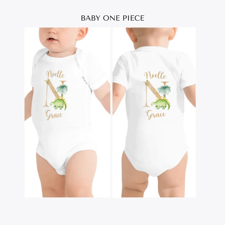 Watercolor-Dinosaur-Letter-custom-baby-one-piece-artfulane