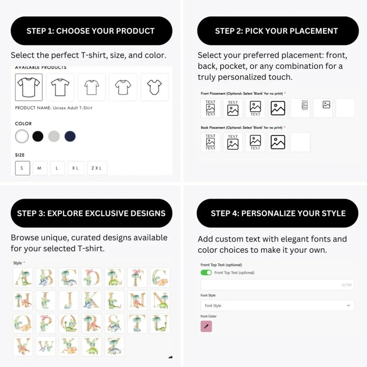 how-to-design-custom-Watercolor-Dinosaur-Letter-t-shirt-personalization-options-artfulane
