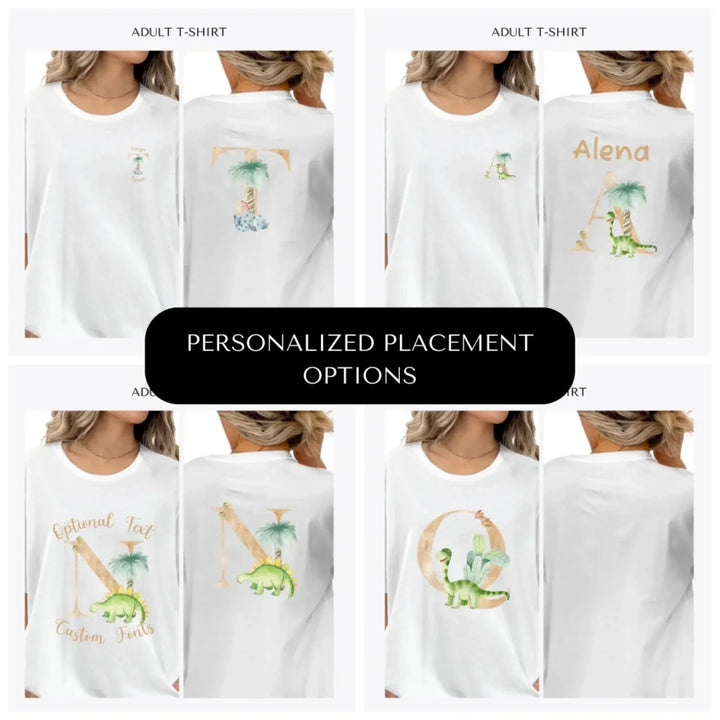 Watercolor-Dinosaur-Letter-custom-adult-t-shirt-design-placement-front-back-pocket-artfulane