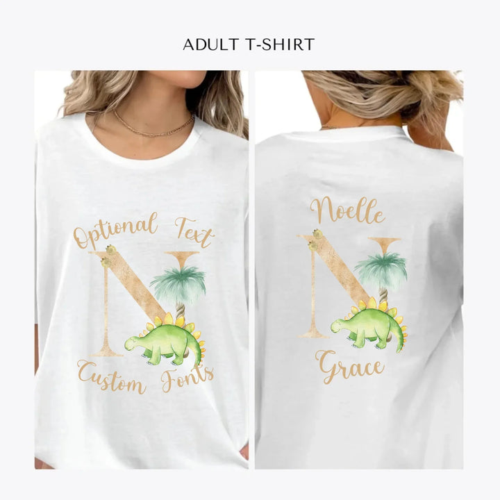 Watercolor-Dinosaur-Letter-personalized-women-unisex-adult-t-shirt-artfulane