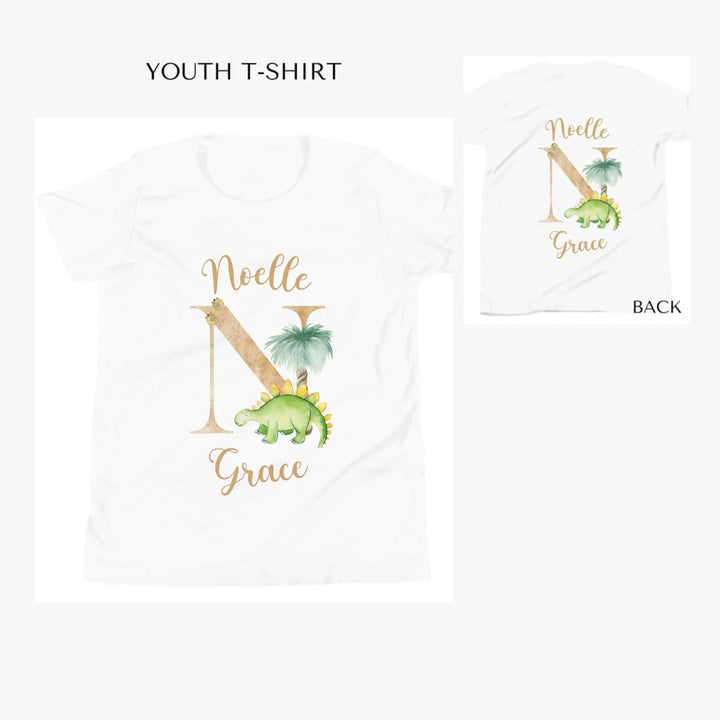 Watercolor-Dinosaur-Letter-custom-youth-t-shirt-artfulane