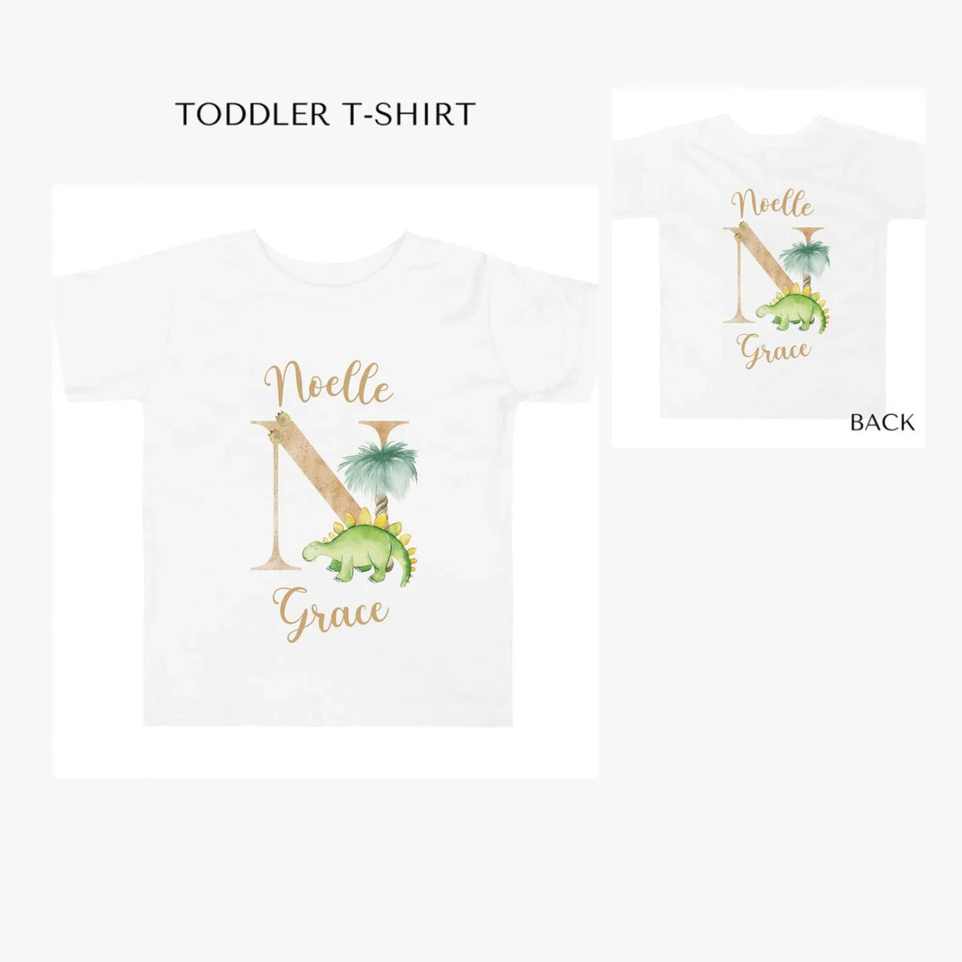 Watercolor-Dinosaur-Letter-toddler-custom-t-shirt-artfulane