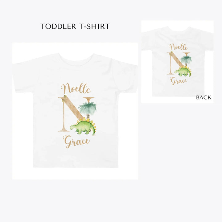 Watercolor-Dinosaur-Letter-toddler-custom-t-shirt-artfulane