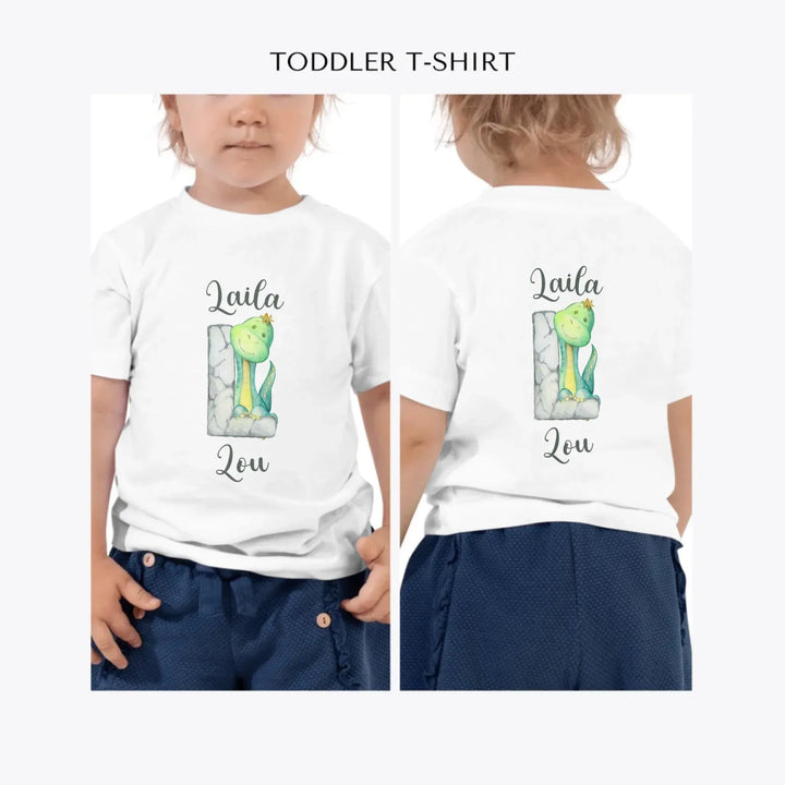 Watercolor-Dinosaur-Stone-Initial-custom-toddler-t-shirt-artfulane
