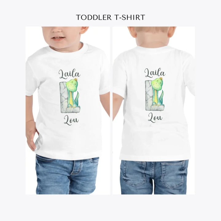 Watercolor-Dinosaur-Stone-Initial-personalized-toddler-t-shirt-artfulane