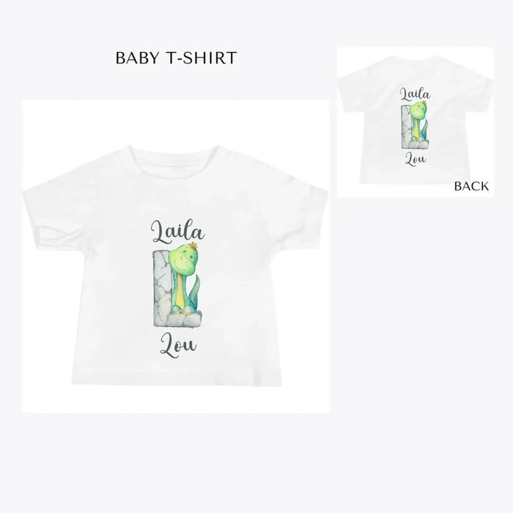 Watercolor-Dinosaur-Stone-Initial-custom-baby-t-shirt-artfulane