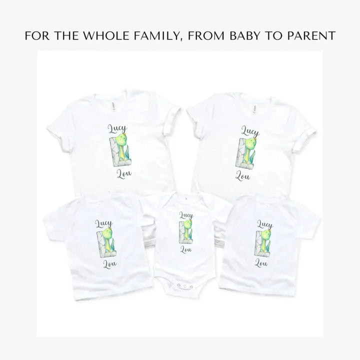 Watercolor-Dinosaur-Stone-Initial-custom-t-shirts-adult-youth-toddler-baby-sizes-artfulane