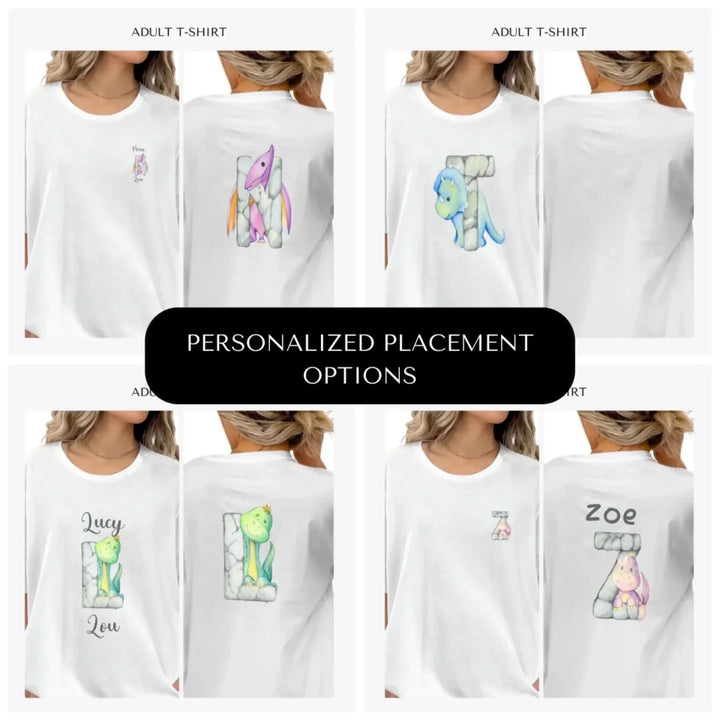 Watercolor-Dinosaur-Stone-Initial-custom-adult-t-shirt-design-placement-front-back-pocket-artfulane