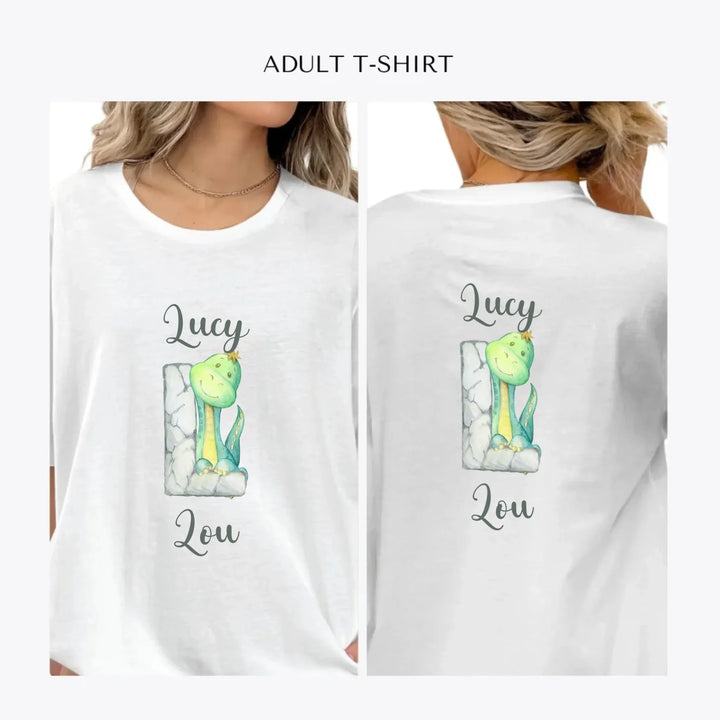 Watercolor-Dinosaur-Stone-Initial-personalized-women-unisex-adult-t-shirt-artfulane