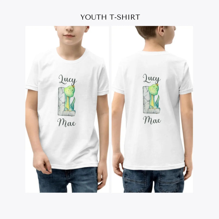 Watercolor-Dinosaur-Stone-Initial-custom-youth-boy-t-shirt-artfulane