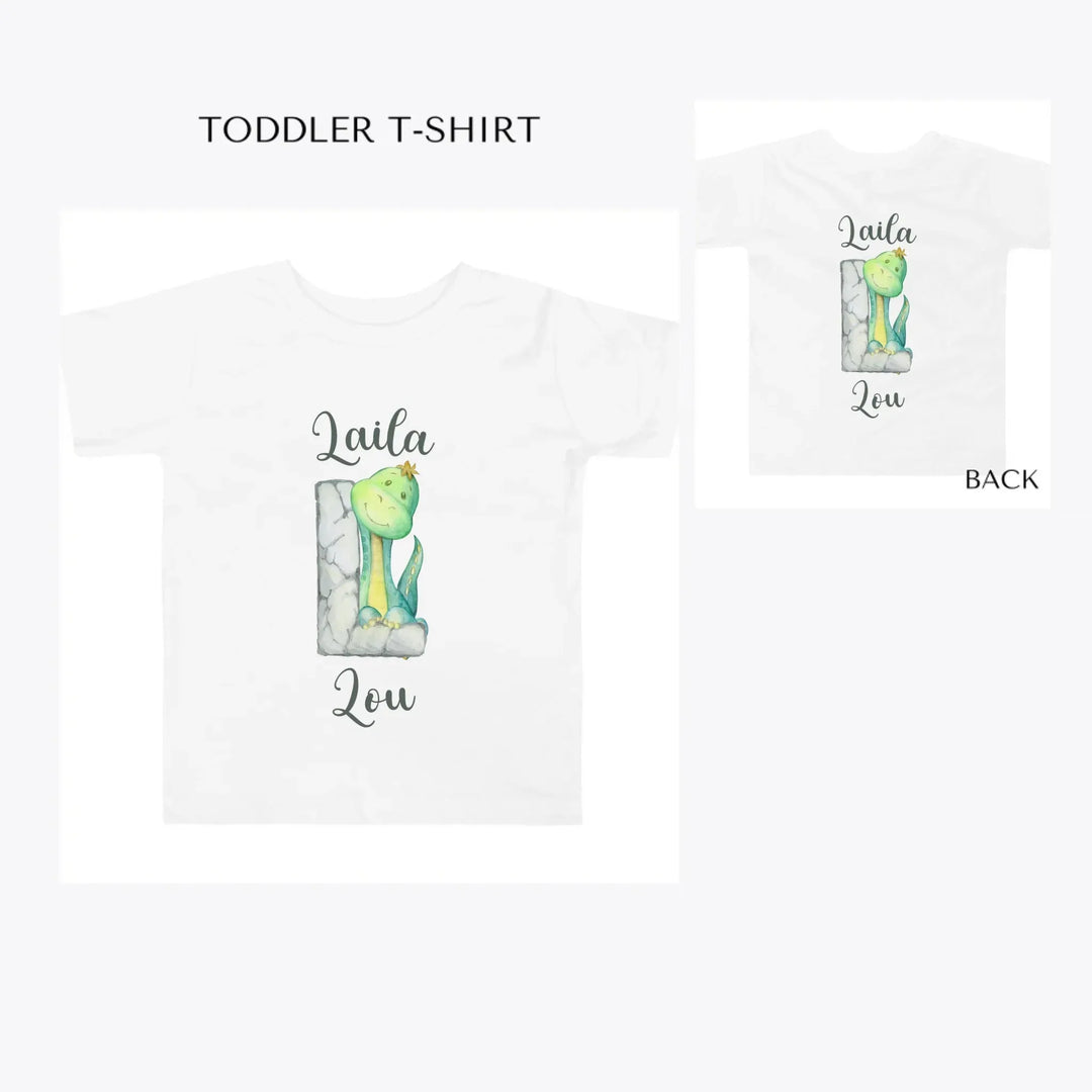 Watercolor-Dinosaur-Stone-Initial-toddler-custom-t-shirt-artfulane
