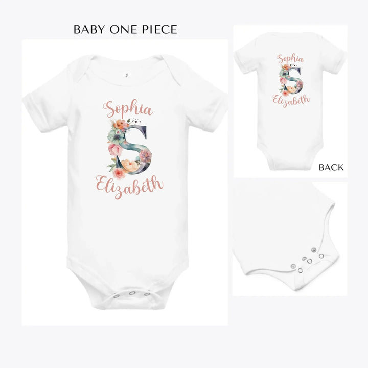 Watercolor-Floral-Letter-Initial-custom-baby-onesie-artfulane