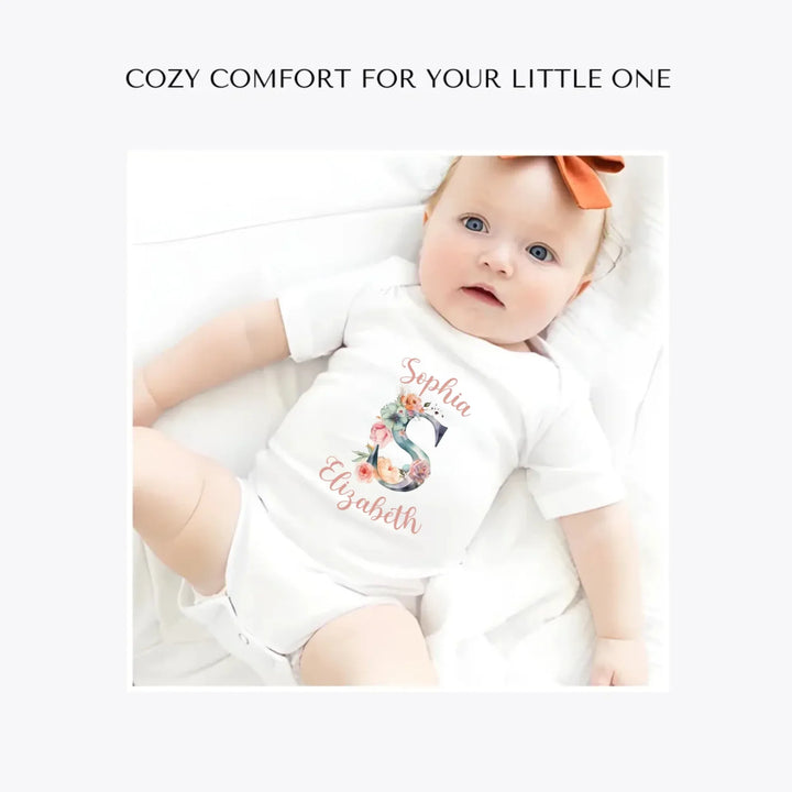 Watercolor-Floral-Letter-Initial-custom-baby-bodysuit-artfulane
