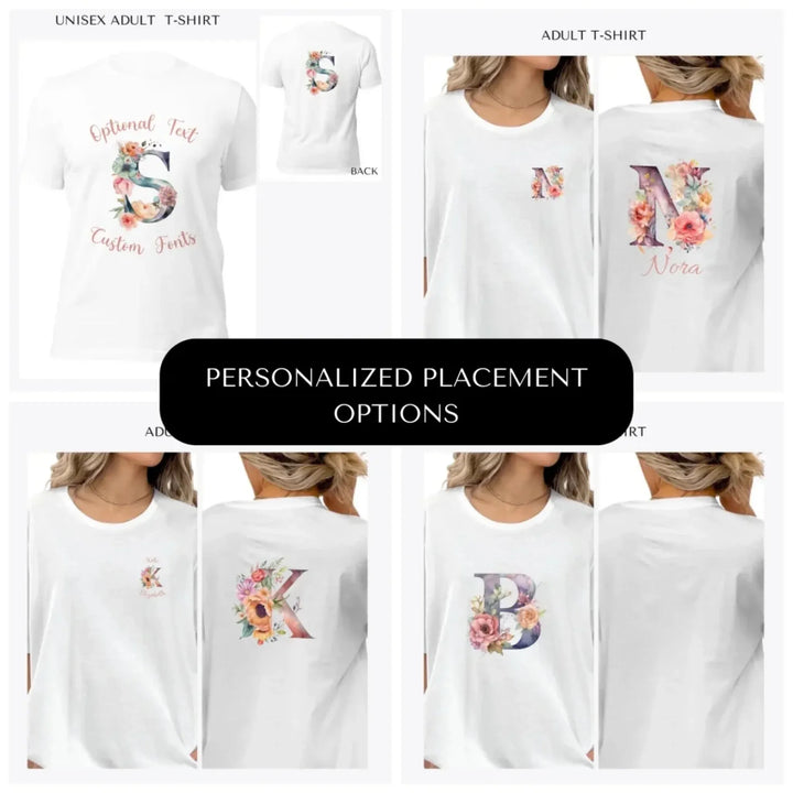 Watercolor-Floral-Letter-Initial-custom-adult-t-shirt-design-placement-front-back-pocket-artfulane