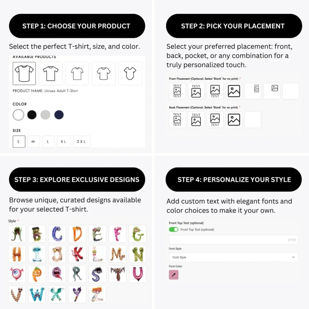 how-to-design-custom-Watercolor-Monster-Letter-Initial-t-shirt-personalization-options-artfulane