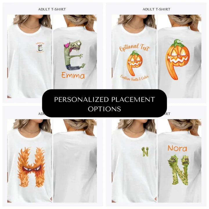Watercolor-Monster-Letter-Initial-custom-adult-t-shirt-design-placement-front-back-pocket-artfulane