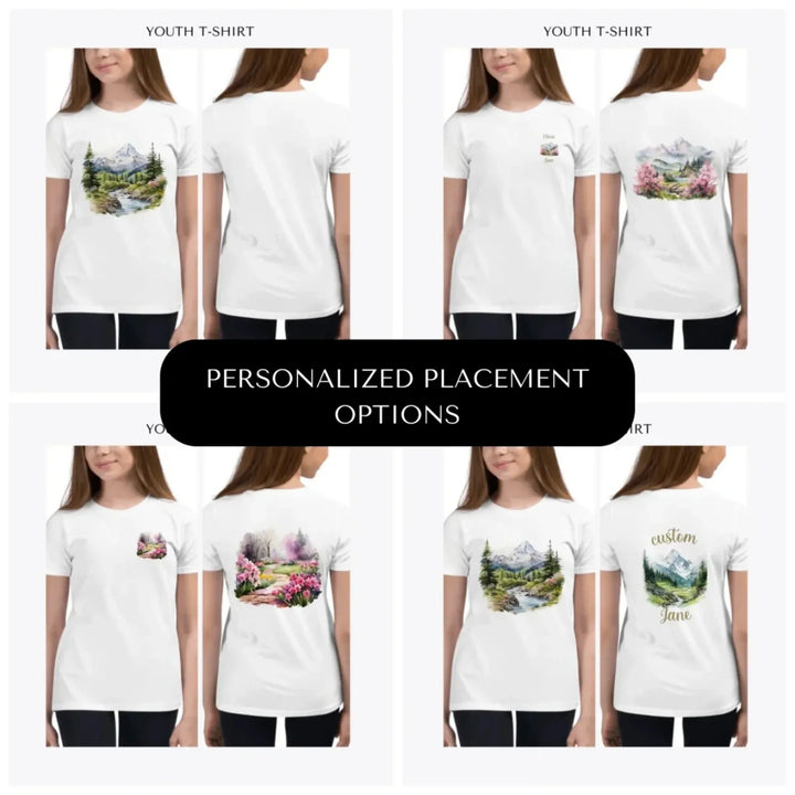 Watercolor-Nature-Spring-custom-youth-t-shirt-design-placement-front-back-pocket-artfulane