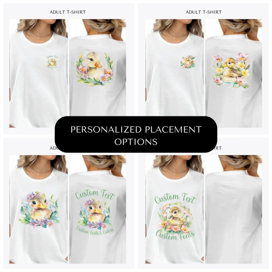 watercolor-spring-ducks-custom-adult-t-shirt-design-placement-front-back-pocket-artfulane