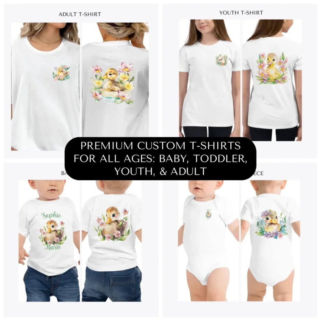 watercolor-spring-ducks-premium-custom-t-shirts-all-ages-artfulane