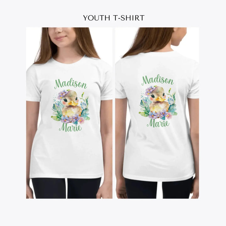 watercolor-spring-ducks-custom-youth-girl-t-shirt-artfulane