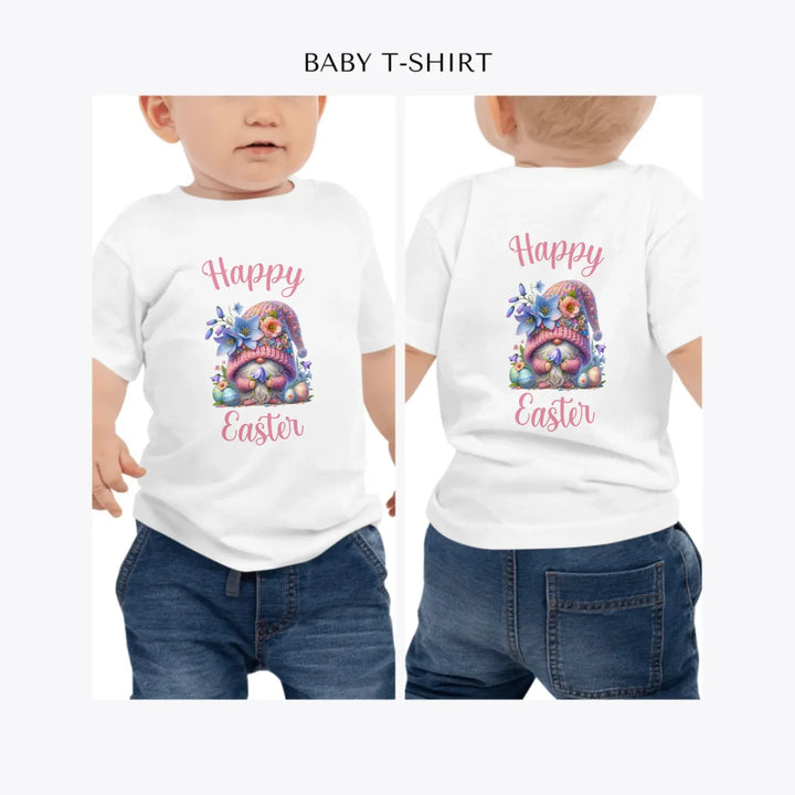 Watercolor-Spring-Easter-Gnomes-personalized-baby-t-shirt-artfulane