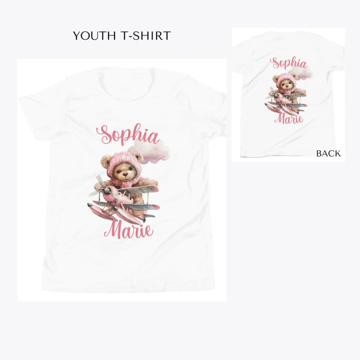 Watercolor-Teddy-Bear-Flying-Airplane-custom-youth-t-shirt-artfulane