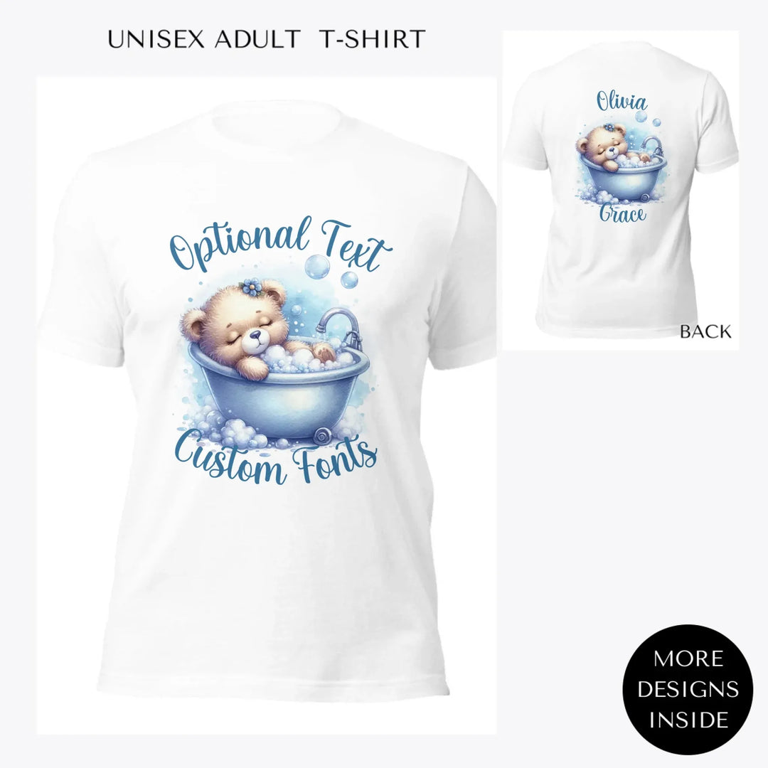 Watercolor-Teddy-Bear-in-Bathtub-custom-women-unisex-adult-t-shirt-artfulane