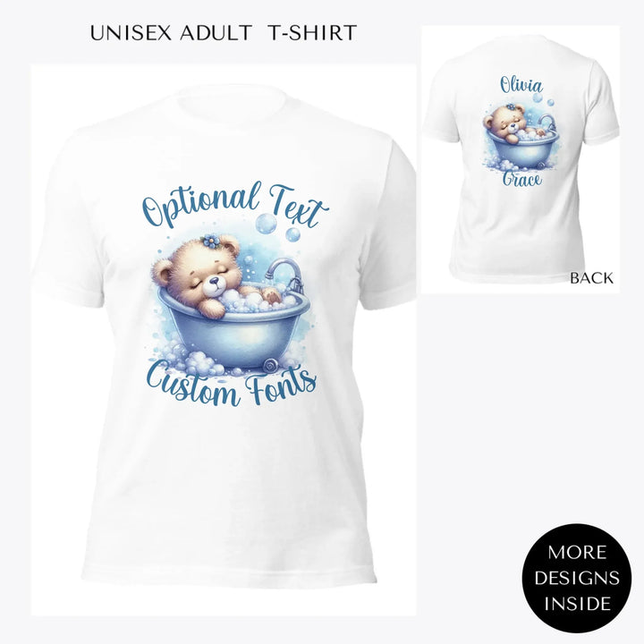 Watercolor-Teddy-Bear-in-Bathtub-custom-women-unisex-adult-t-shirt-artfulane