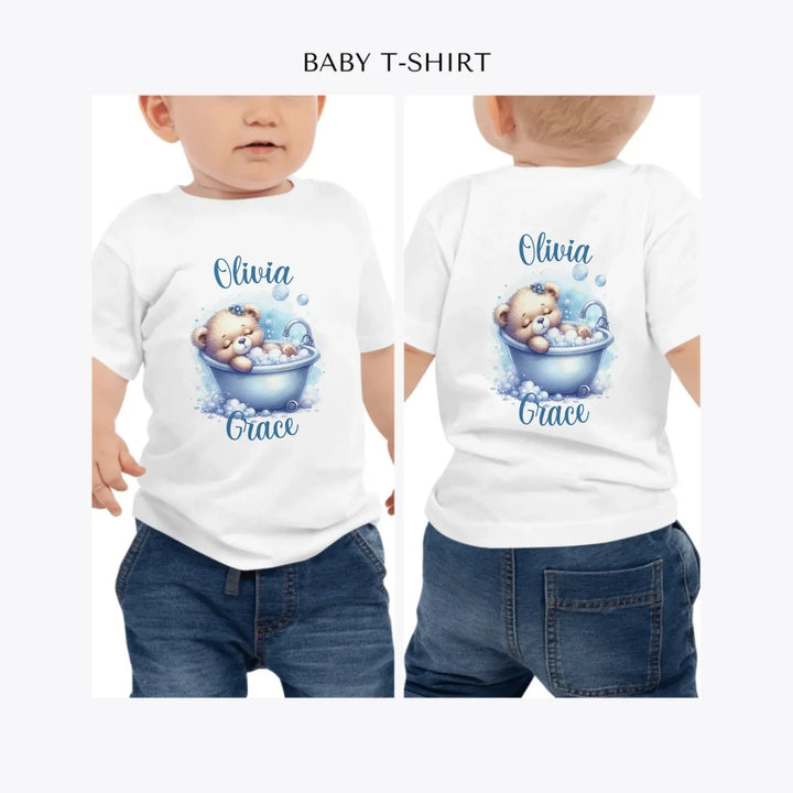 Watercolor-Teddy-Bear-in-Bathtub-personalized-baby-t-shirt-artfulane