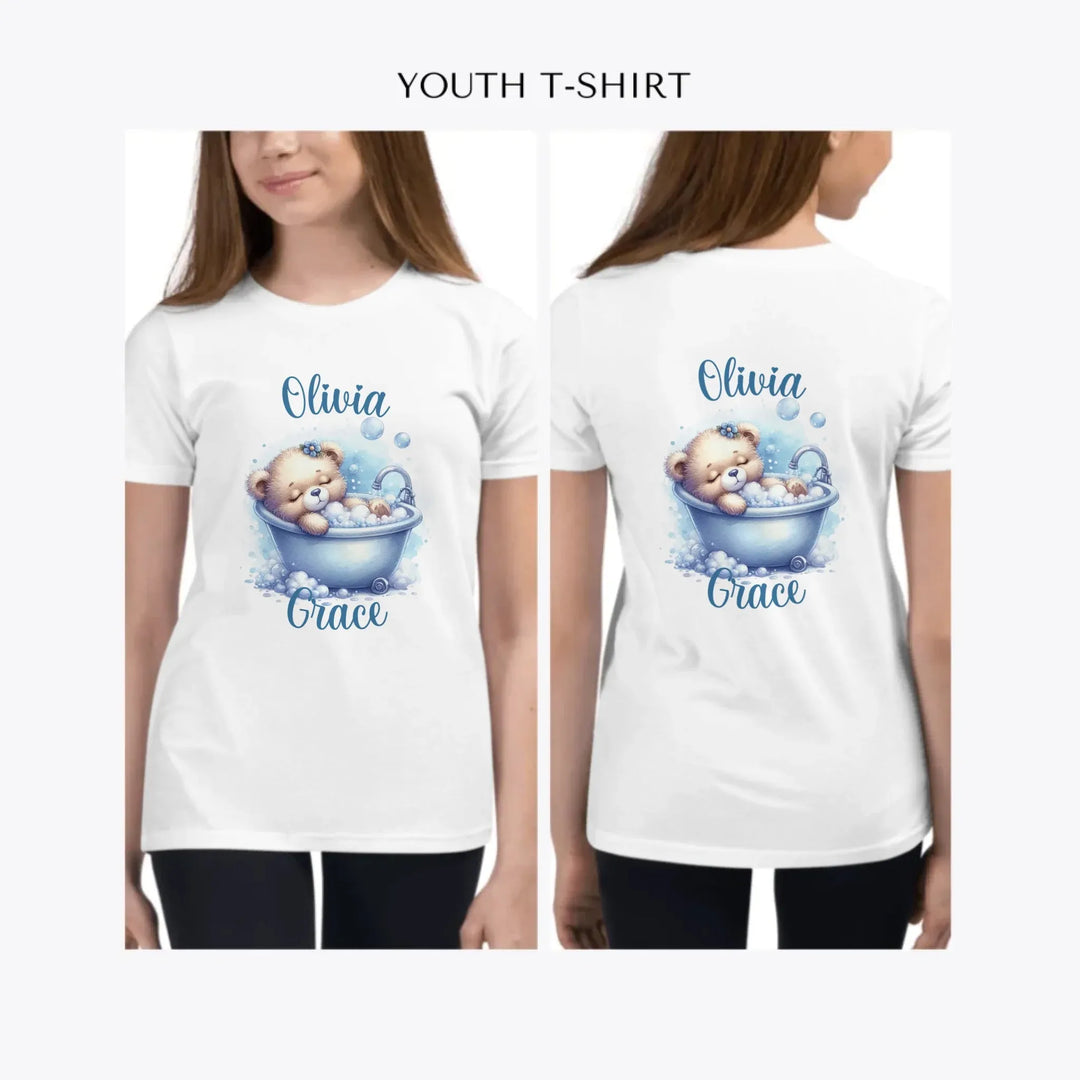 Watercolor-Teddy-Bear-in-Bathtub-custom-youth-girl-t-shirt-artfulane