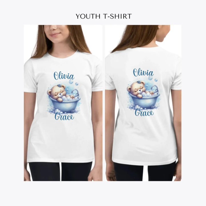 Watercolor-Teddy-Bear-in-Bathtub-custom-youth-girl-t-shirt-artfulane
