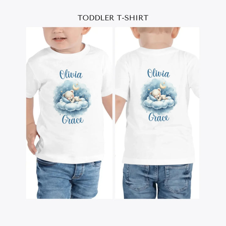 Watercolor-Teddy-Bear-Sleeping-on-Clouds-personalized-toddler-t-shirt-artfulane
