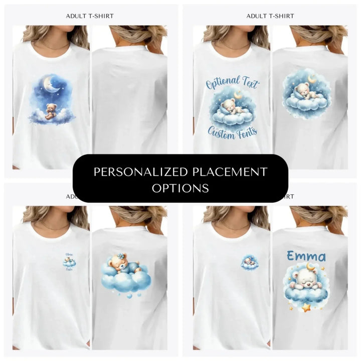 Watercolor-Teddy-Bear-Sleeping-on-Clouds-custom-adult-t-shirt-design-placement-front-back-pocket-artfulane