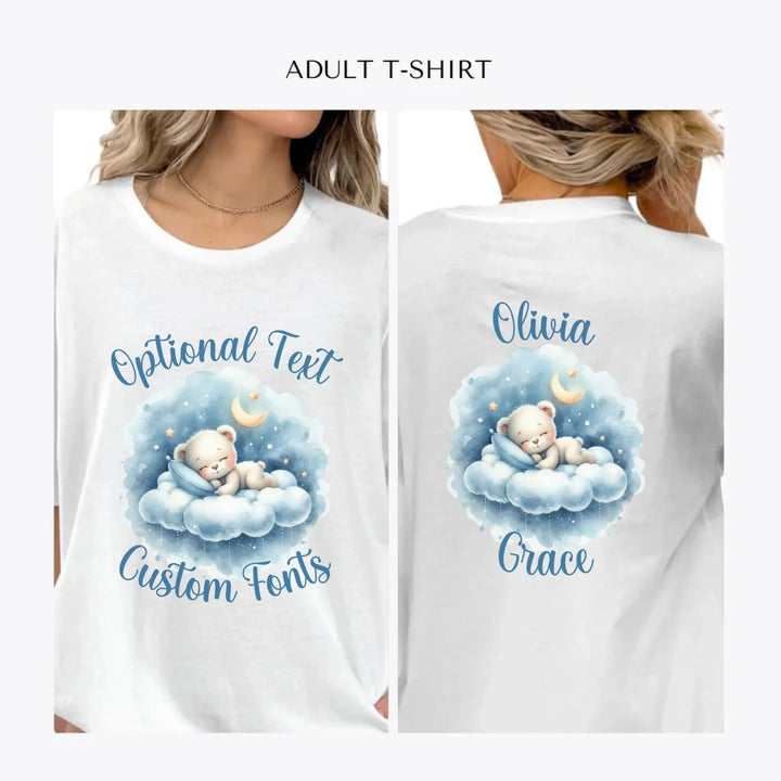Watercolor-Teddy-Bear-Sleeping-on-Clouds-personalized-women-unisex-adult-t-shirt-artfulane