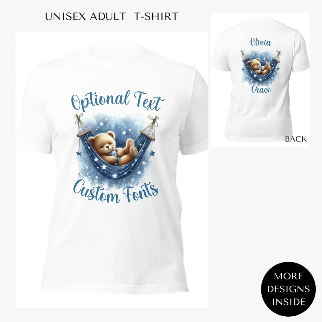 Watercolor-Teddy-Bear-Sleeping-on-Hammock-custom-women-unisex-adult-t-shirt-artfulane