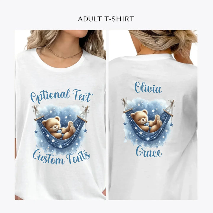 Watercolor-Teddy-Bear-Sleeping-on-Hammock-personalized-women-unisex-adult-t-shirt-artfulane