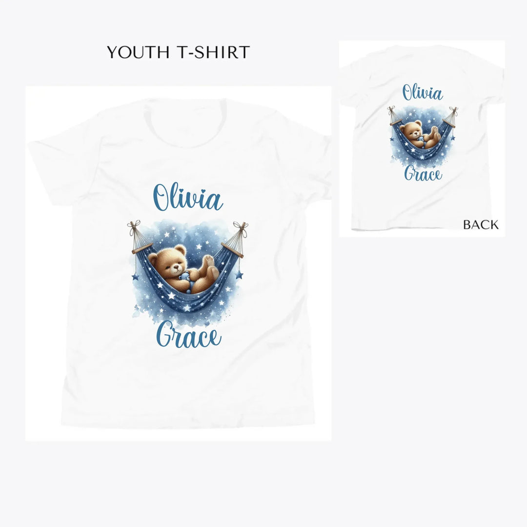 Watercolor-Teddy-Bear-Sleeping-on-Hammock-custom-youth-t-shirt-artfulane