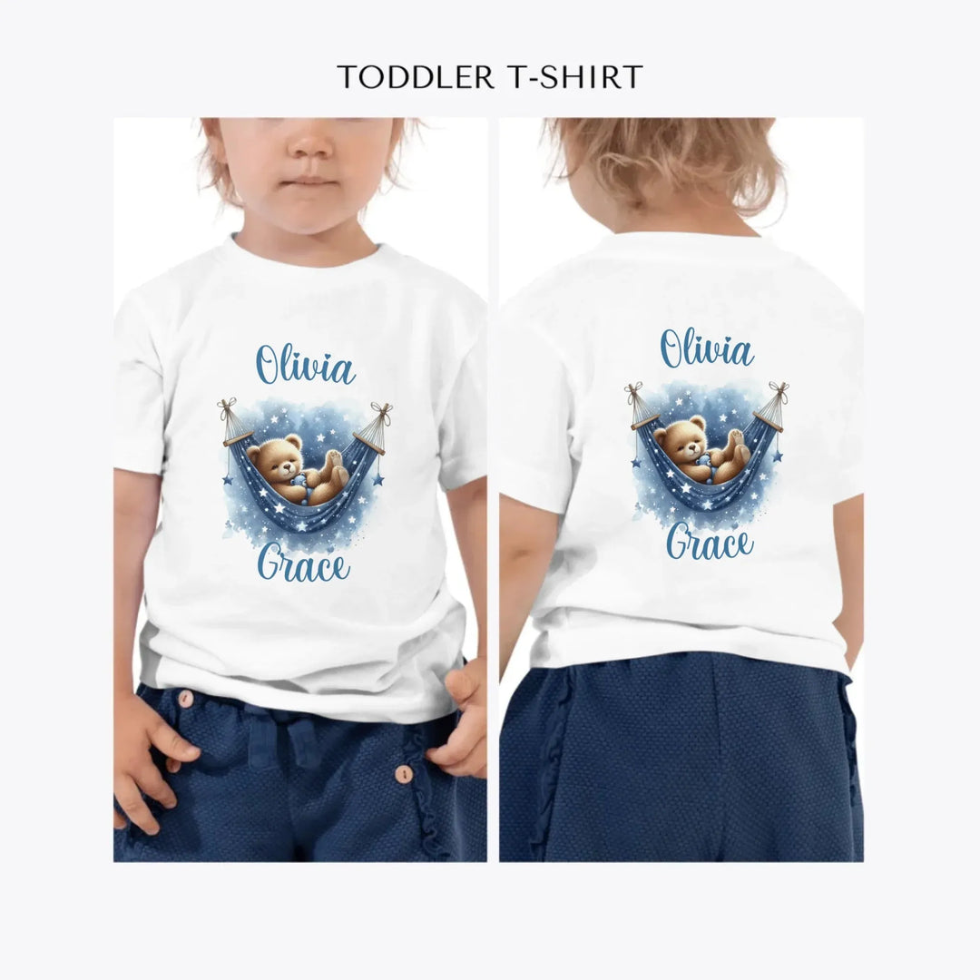 Watercolor-Teddy-Bear-Sleeping-on-Hammock-custom-toddler-t-shirt-artfulane
