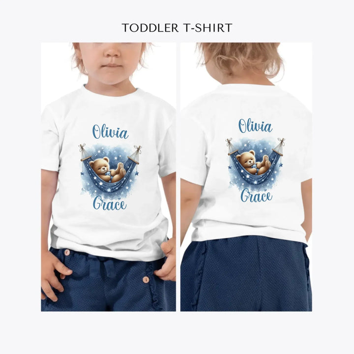 Watercolor-Teddy-Bear-Sleeping-on-Hammock-custom-toddler-t-shirt-artfulane