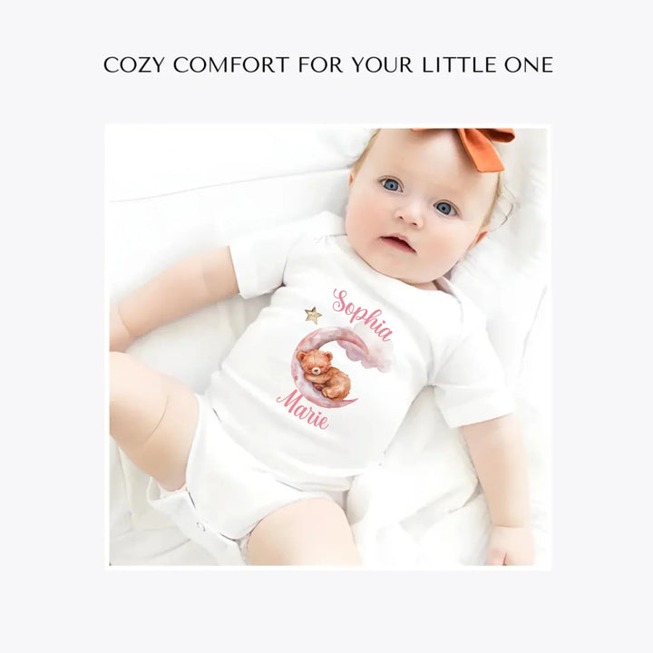 Watercolor-Teddy-Bear-Sleeping-on-Pink-Moon-custom-baby-bodysuit-artfulane