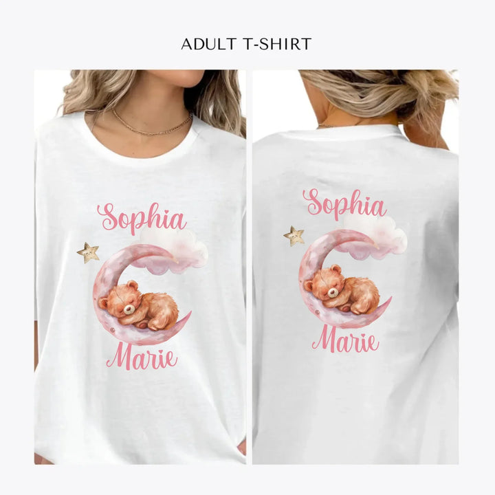 Watercolor-Teddy-Bear-Sleeping-on-Pink-Moon-personalized-women-unisex-adult-t-shirt-artfulane