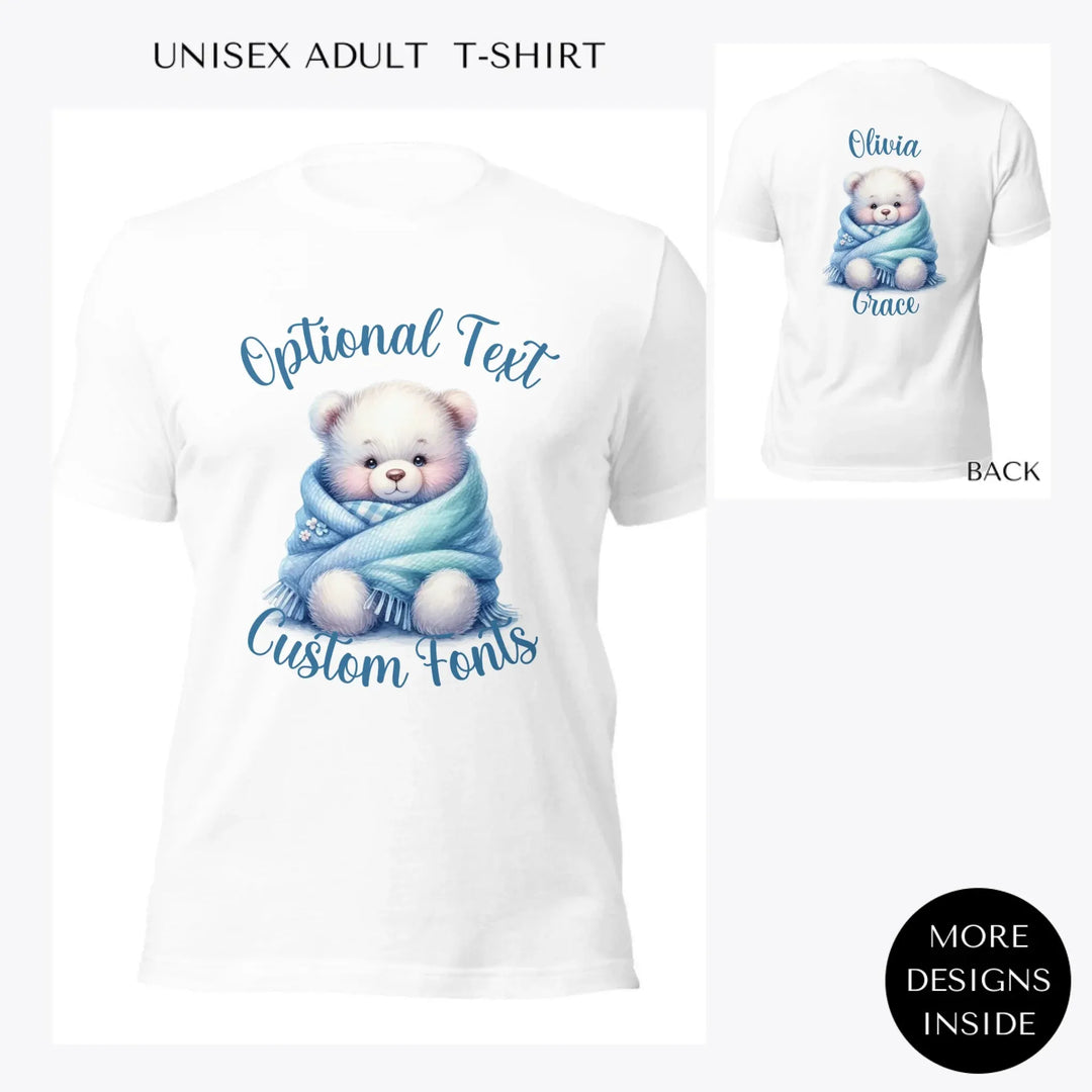 Watercolor-Teddy-Bear-in-Blue-Blanket-custom-women-unisex-adult-t-shirt-artfulane