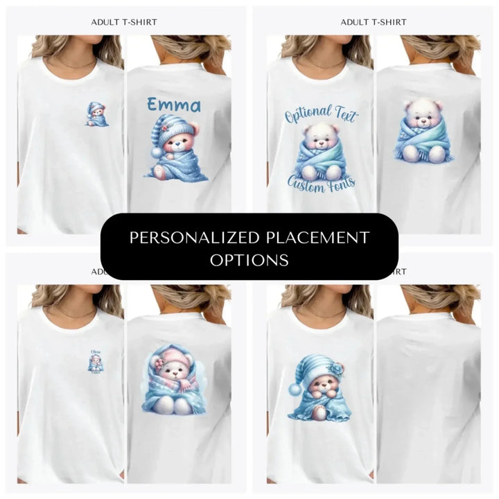 Watercolor-Teddy-Bear-in-Blue-Blanket-custom-adult-t-shirt-design-placement-front-back-pocket-artfulane