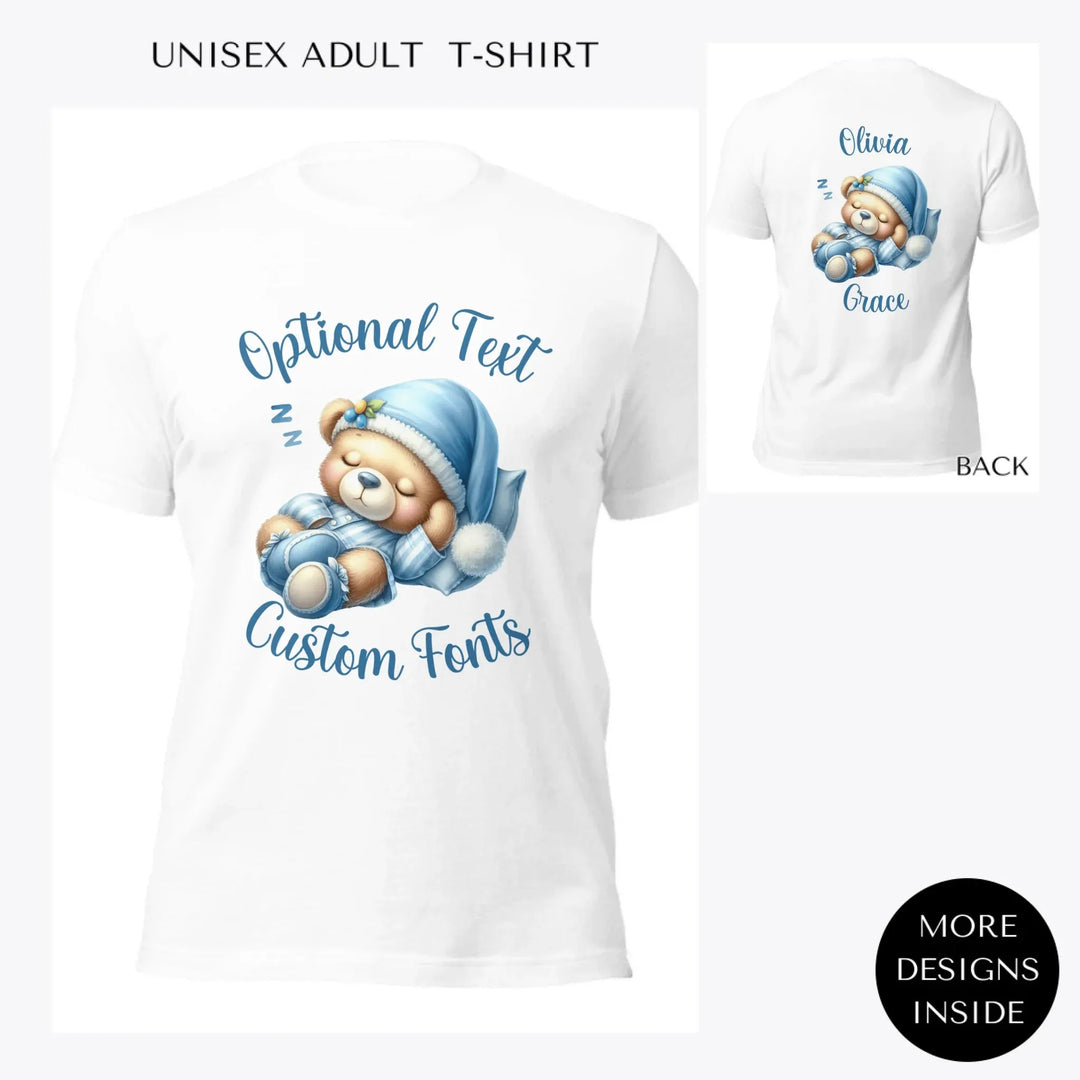 Watercolor-Teddy-Bears-in-Blue-Pajamas-custom-women-unisex-adult-t-shirt-artfulane
