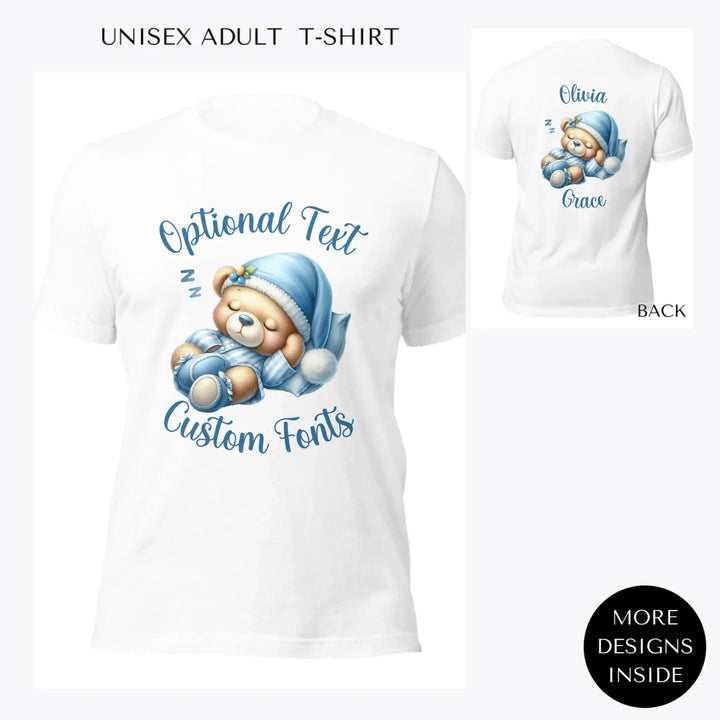 Watercolor-Teddy-Bears-in-Blue-Pajamas-custom-women-unisex-adult-t-shirt-artfulane