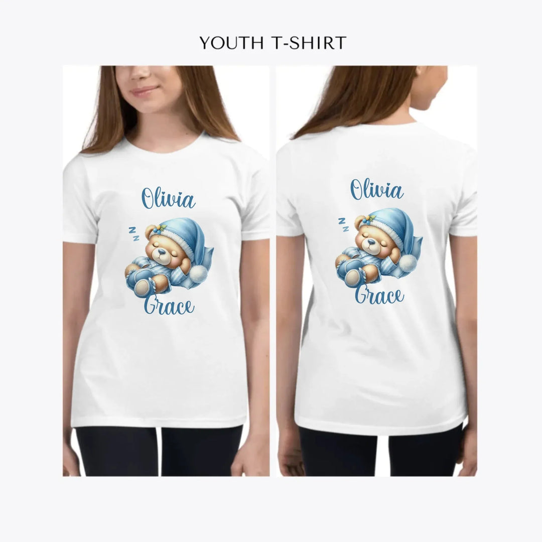 Watercolor-Teddy-Bears-in-Blue-Pajamas-custom-youth-girl-t-shirt-artfulane