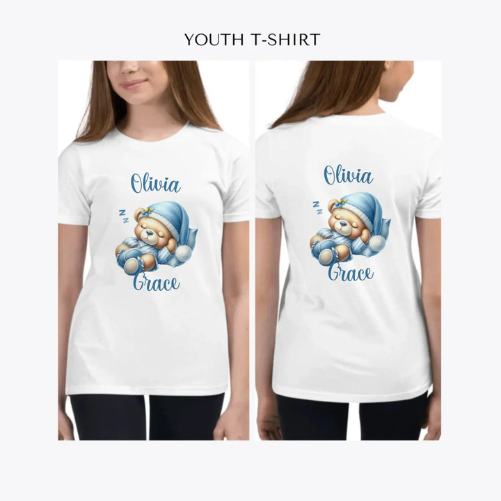 Watercolor-Teddy-Bears-in-Blue-Pajamas-custom-youth-girl-t-shirt-artfulane