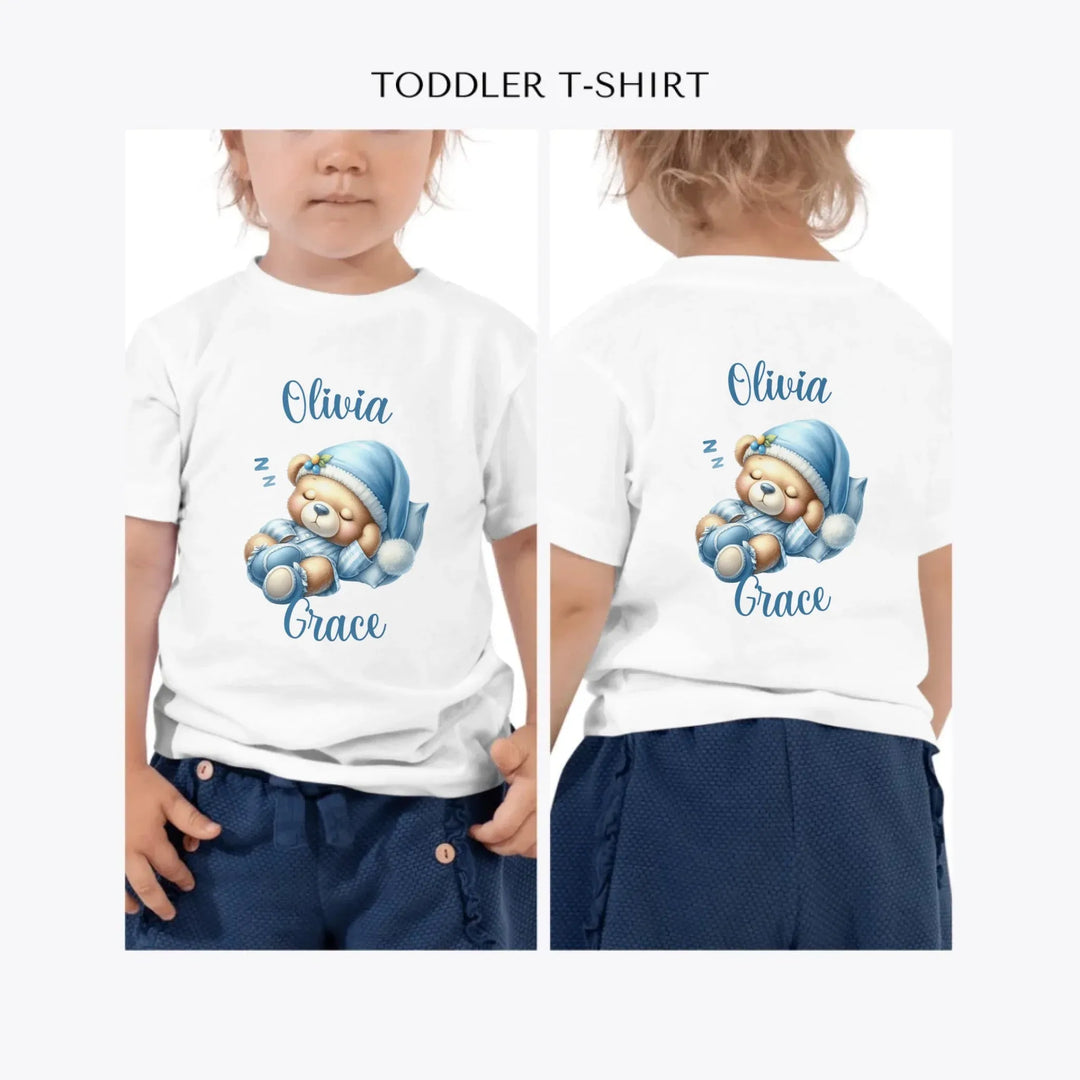 Watercolor-Teddy-Bears-in-Blue-Pajamas-custom-toddler-t-shirt-artfulane